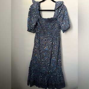 Vineyard Vines Navy Floral Smocked Maxi Dress Off Shoulder Size XS